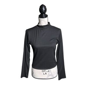 Olivia Rae Ribbed Black Fitted Long Sleeve High Neckline Blouse
